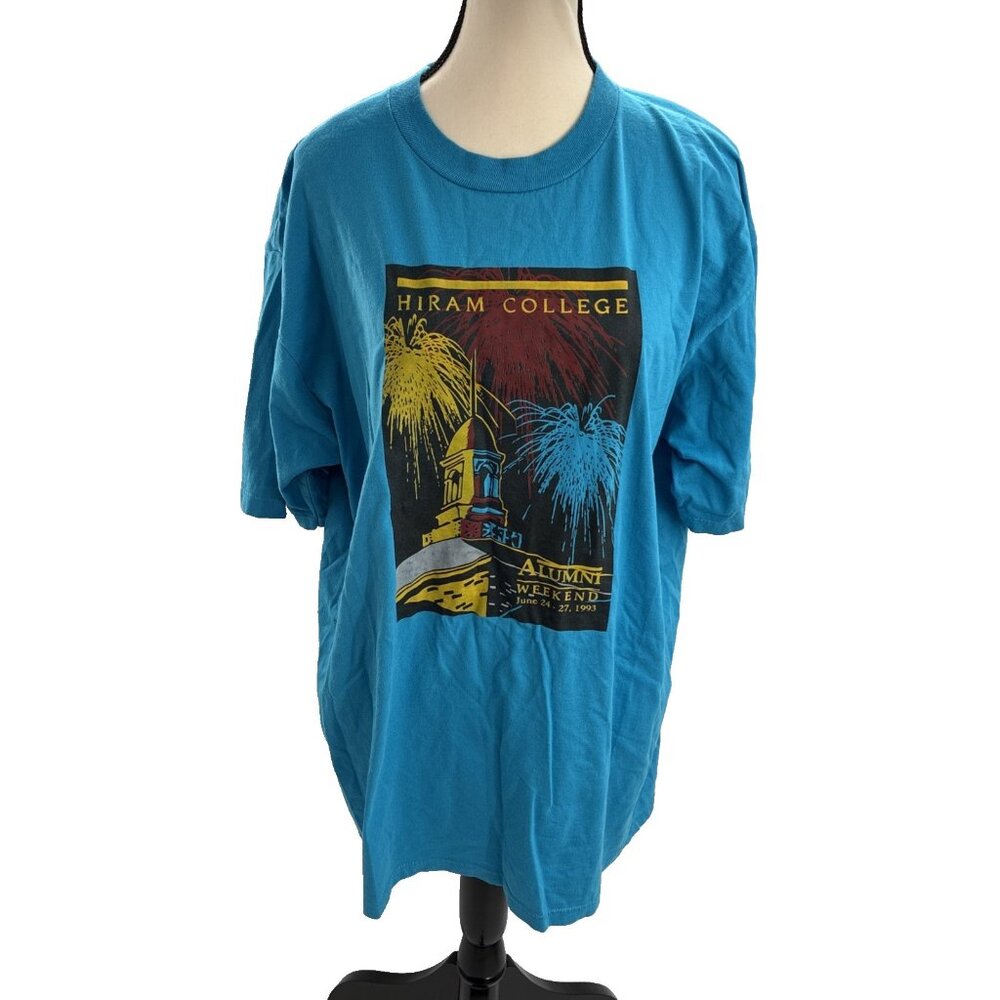 Vintage Hiram College 1993 T Shirt Unisex Size XL Blue Graphic Tee Single Stitch